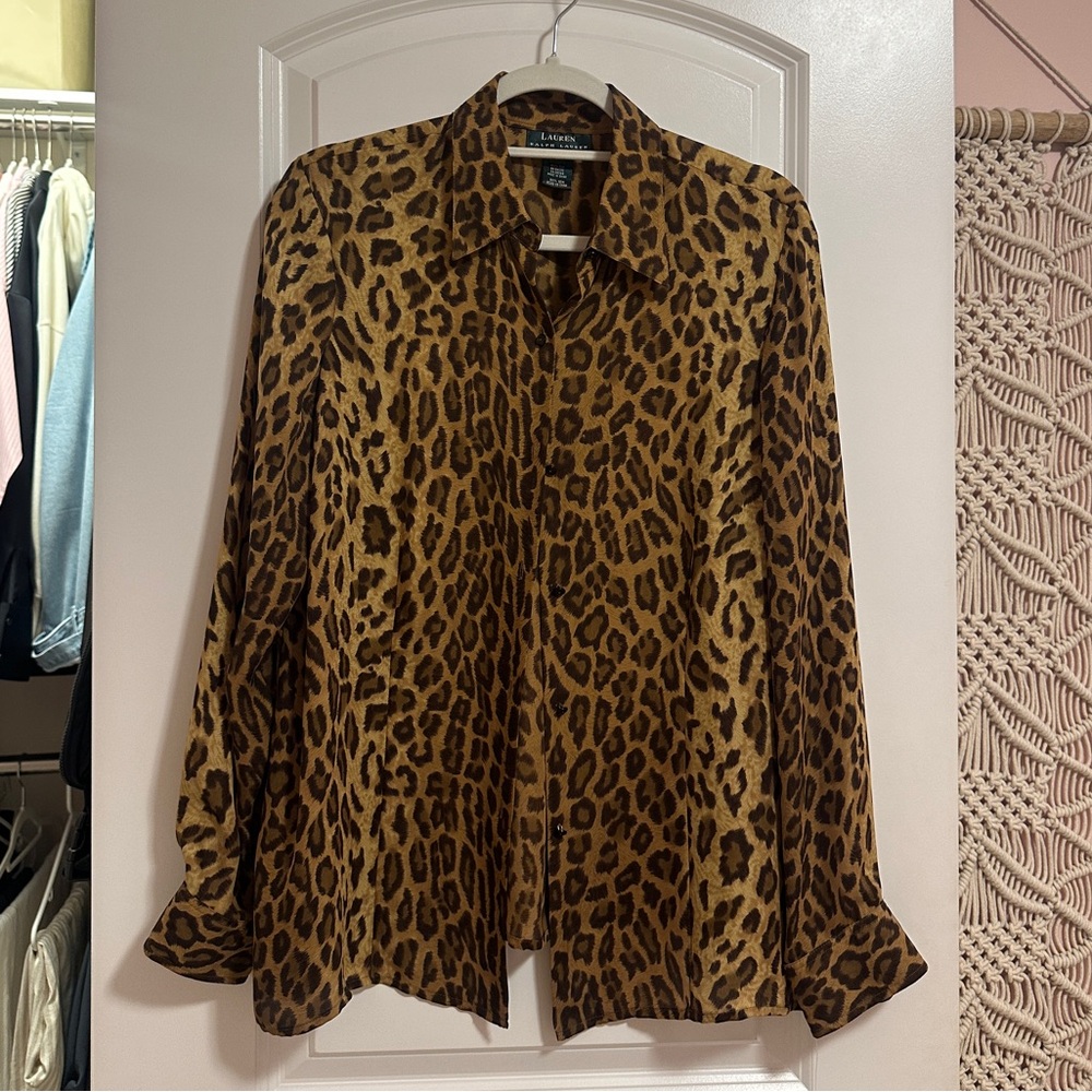 Lauren Ralph Lauren Leopard Print Button Up Blouse L